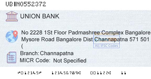 Union Bank Of India ChannapatnaBranch 