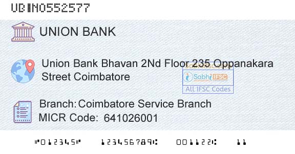 Union Bank Of India Coimbatore Service BranchBranch 