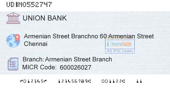 Union Bank Of India Armenian Street BranchBranch 