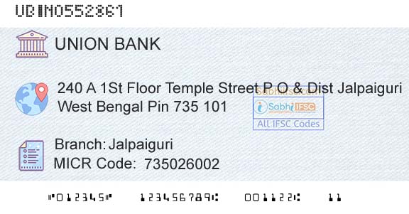 Union Bank Of India JalpaiguriBranch 
