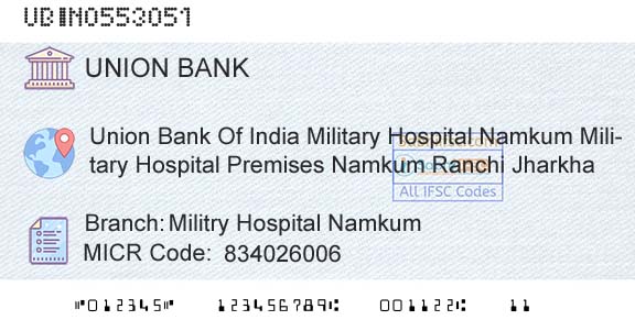 Union Bank Of India Militry Hospital NamkumBranch 