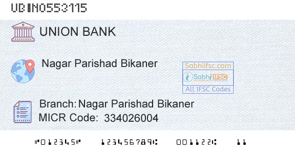 Union Bank Of India Nagar Parishad BikanerBranch 