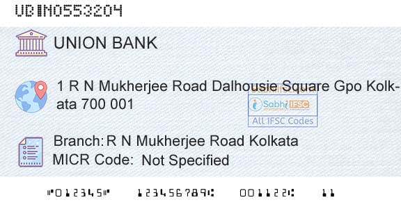 Union Bank Of India R N Mukherjee Road KolkataBranch 
