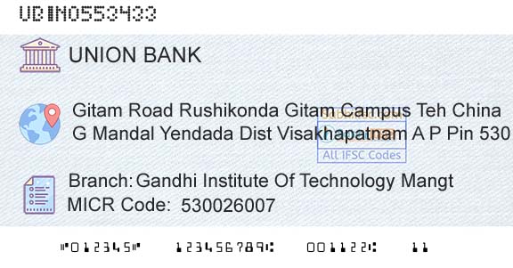 Union Bank Of India Gandhi Institute Of Technology Mangt Branch 