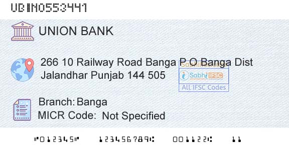 Union Bank Of India BangaBranch 