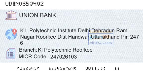 Union Bank Of India Kl Polytechnic RoorkeeBranch 