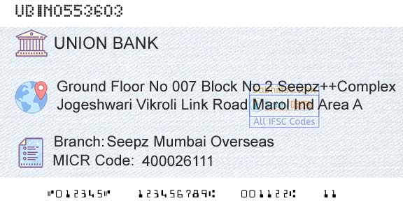 Union Bank Of India Seepz Mumbai OverseasBranch 
