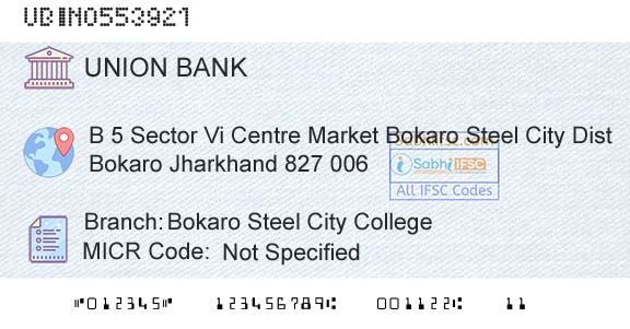 Union Bank Of India Bokaro Steel City CollegeBranch 