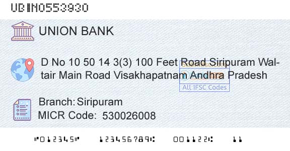 Union Bank Of India SiripuramBranch 
