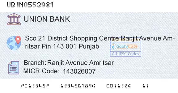 Union Bank Of India Ranjit Avenue AmritsarBranch 