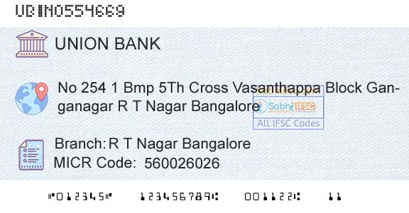 Union Bank Of India R T Nagar BangaloreBranch 