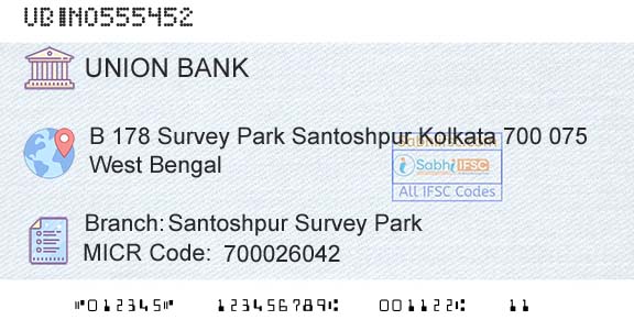 Union Bank Of India Santoshpur Survey ParkBranch 