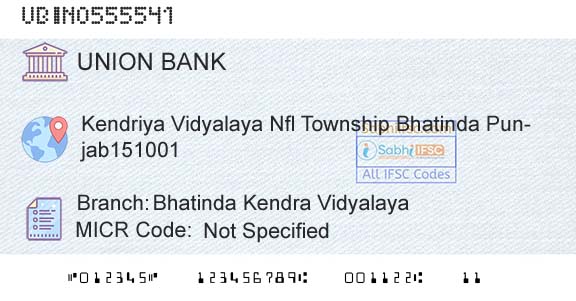 Union Bank Of India Bhatinda Kendra VidyalayaBranch 