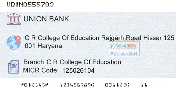 Union Bank Of India C R College Of EducationBranch 