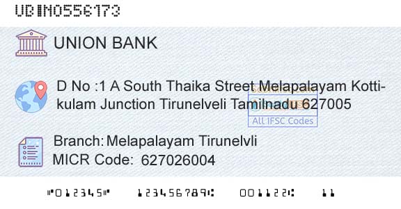 Union Bank Of India Melapalayam Tirunelvli Branch 