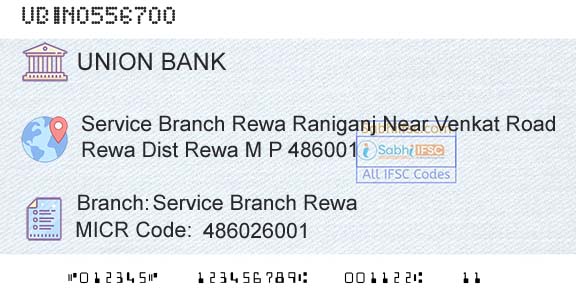 Union Bank Of India Service Branch RewaBranch 
