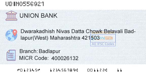 Union Bank Of India BadlapurBranch 