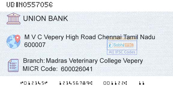 Union Bank Of India Madras Veterinary College VeperyBranch 