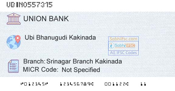 Union Bank Of India Srinagar Branch KakinadaBranch 