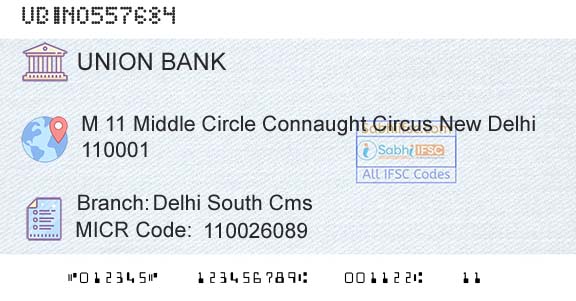 Union Bank Of India Delhi South CmsBranch 