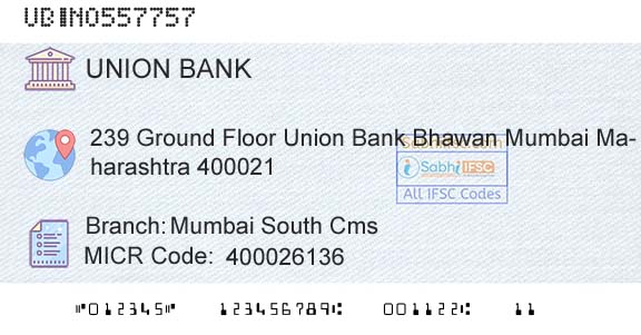 Union Bank Of India Mumbai South CmsBranch 