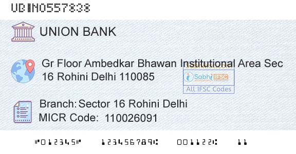 Union Bank Of India Sector 16 Rohini DelhiBranch 