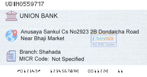 Union Bank Of India ShahadaBranch 