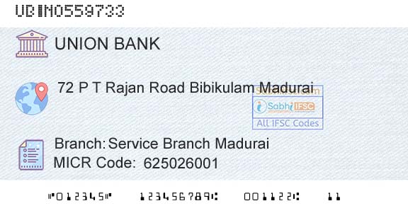 Union Bank Of India Service Branch MaduraiBranch 