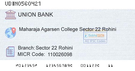 Union Bank Of India Sector 22 RohiniBranch 