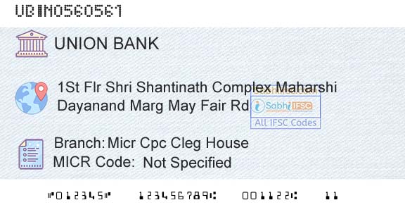 Union Bank Of India Micr Cpc Cleg HouseBranch 