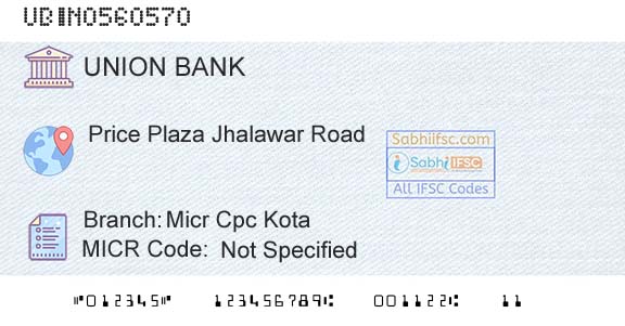 Union Bank Of India Micr Cpc KotaBranch 