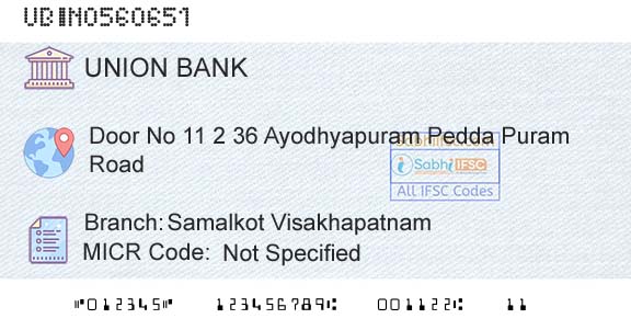 Union Bank Of India Samalkot VisakhapatnamBranch 