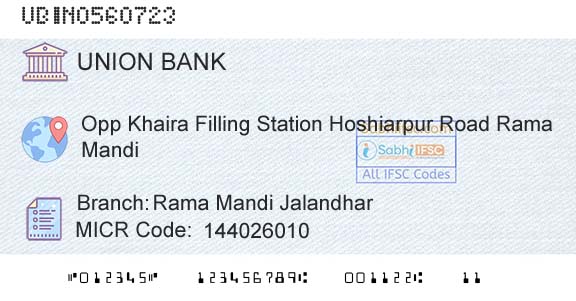 Union Bank Of India Rama Mandi JalandharBranch 