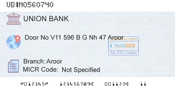 Union Bank Of India AroorBranch 