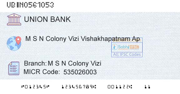 Union Bank Of India M S N Colony ViziBranch 