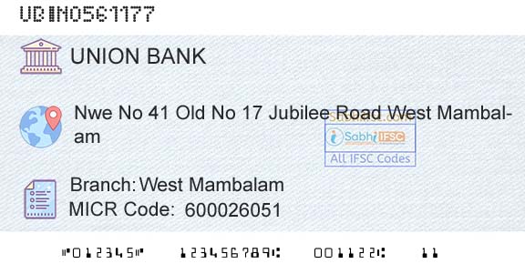 Union Bank Of India West MambalamBranch 