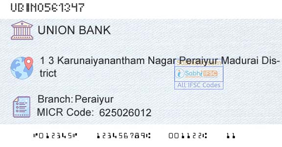 Union Bank Of India PeraiyurBranch 