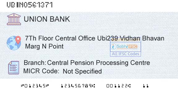 Union Bank Of India Central Pension Processing CentreBranch 