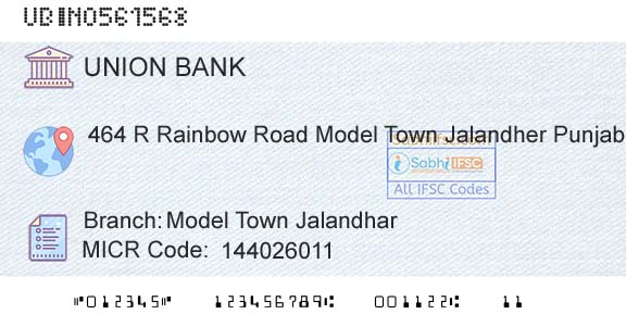 Union Bank Of India Model Town JalandharBranch 