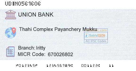 Union Bank Of India IrittyBranch 