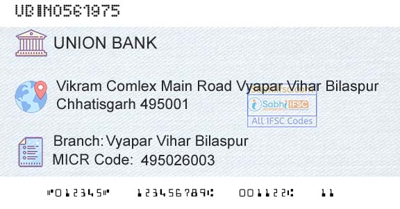Union Bank Of India Vyapar Vihar BilaspurBranch 