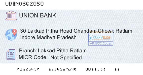 Union Bank Of India Lakkad Pitha RatlamBranch 