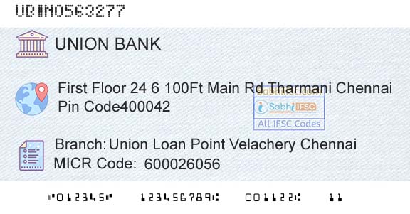 Union Bank Of India Union Loan Point Velachery ChennaiBranch 