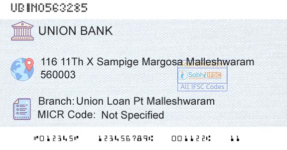 Union Bank Of India Union Loan Pt MalleshwaramBranch 