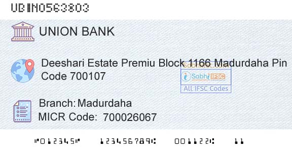 Union Bank Of India MadurdahaBranch 