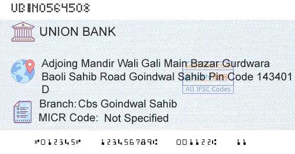 Union Bank Of India Cbs Goindwal SahibBranch 