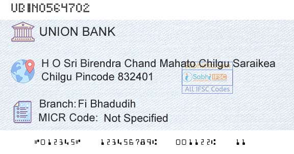 Union Bank Of India Fi BhadudihBranch 