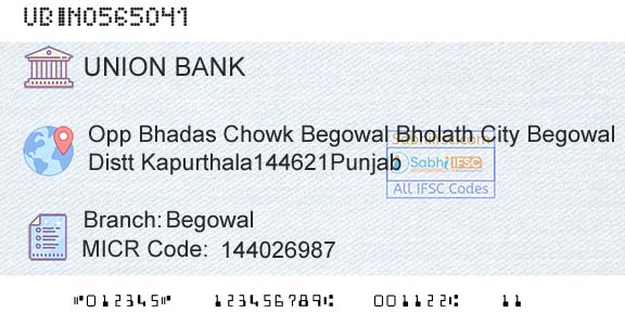 Union Bank Of India BegowalBranch 