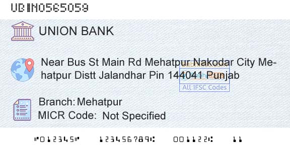 Union Bank Of India MehatpurBranch 