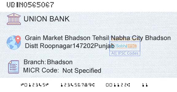 Union Bank Of India BhadsonBranch 